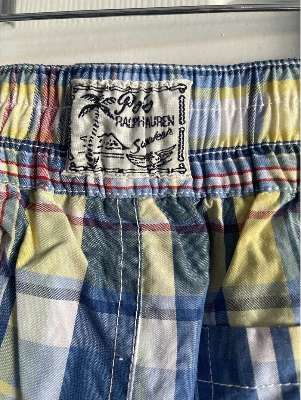 Ralph Lauren Swim Trunks Shorts Boys Youth POLO  Blue Plaid Lined Size 7